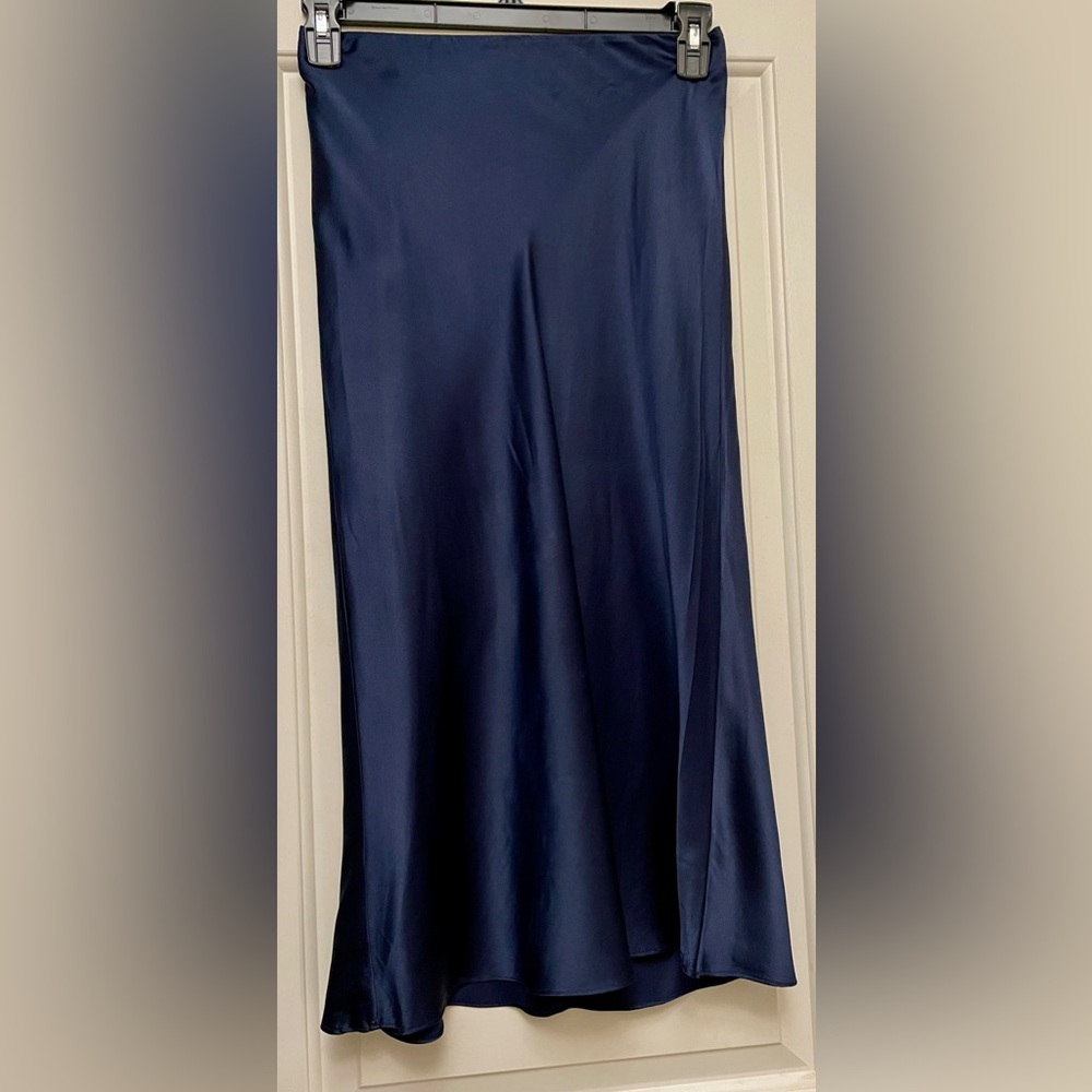 Quince Navy Silk Midi Skirt, Size S